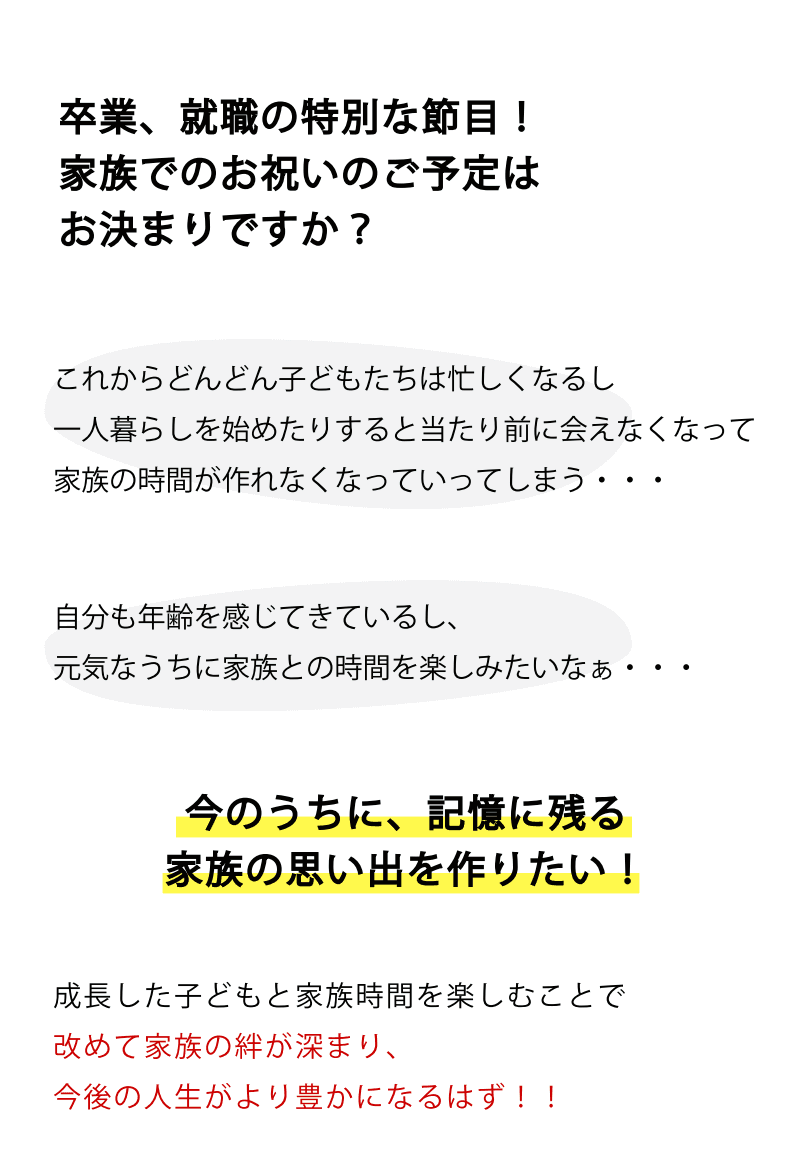 卒業、就職の特別な節目！家族でのお祝いのご予定はお決まりですか？