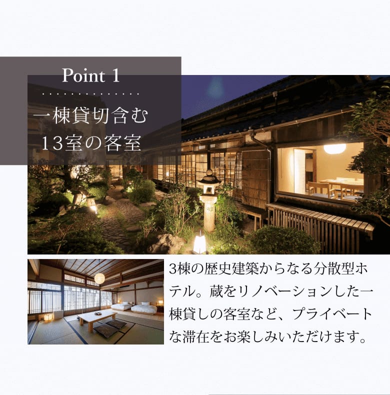 Point1 一棟貸切含む13室の客室