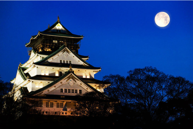 大阪城天守閣と月夜