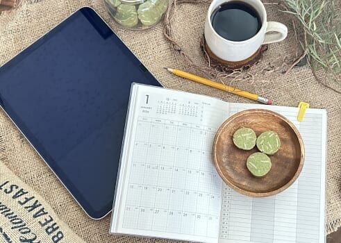 スケジュール計画表とコーヒークッキー